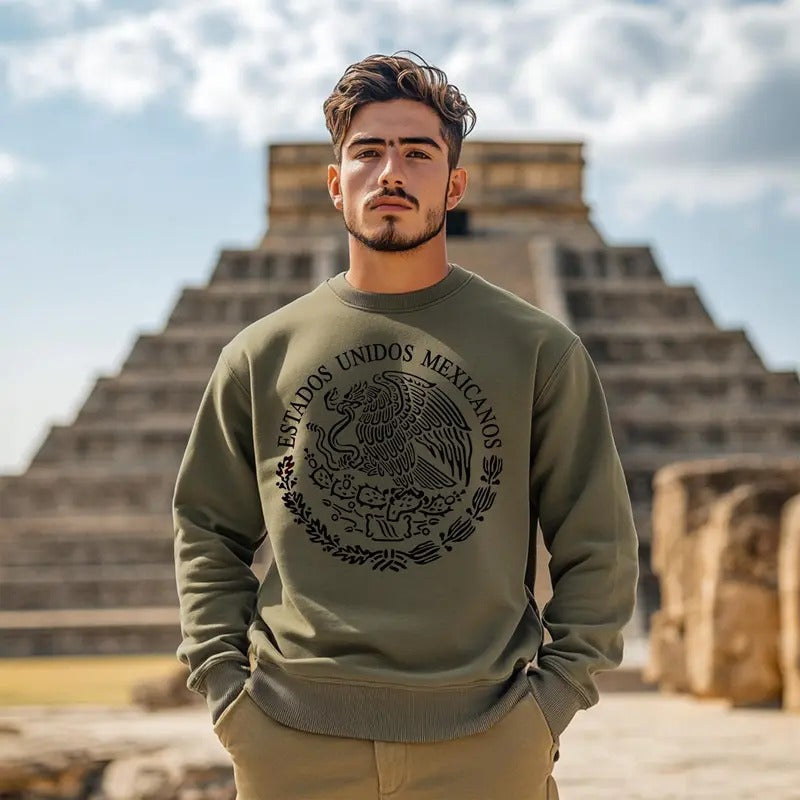 Mexico Coat of Arms Unisex Sweatshirt - Classic Cotton Hoodie with Mexican Flag Design, Soft and Stretchy Fabric T-Shirts