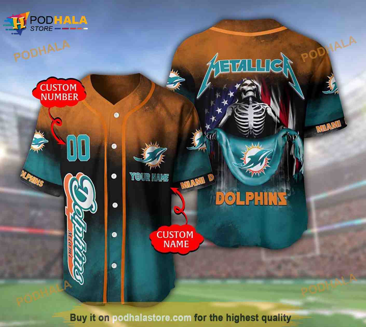 Miami Dolphins 3d Personalized Gift, Custom Name Number Metallica 3D Baseball Jersey