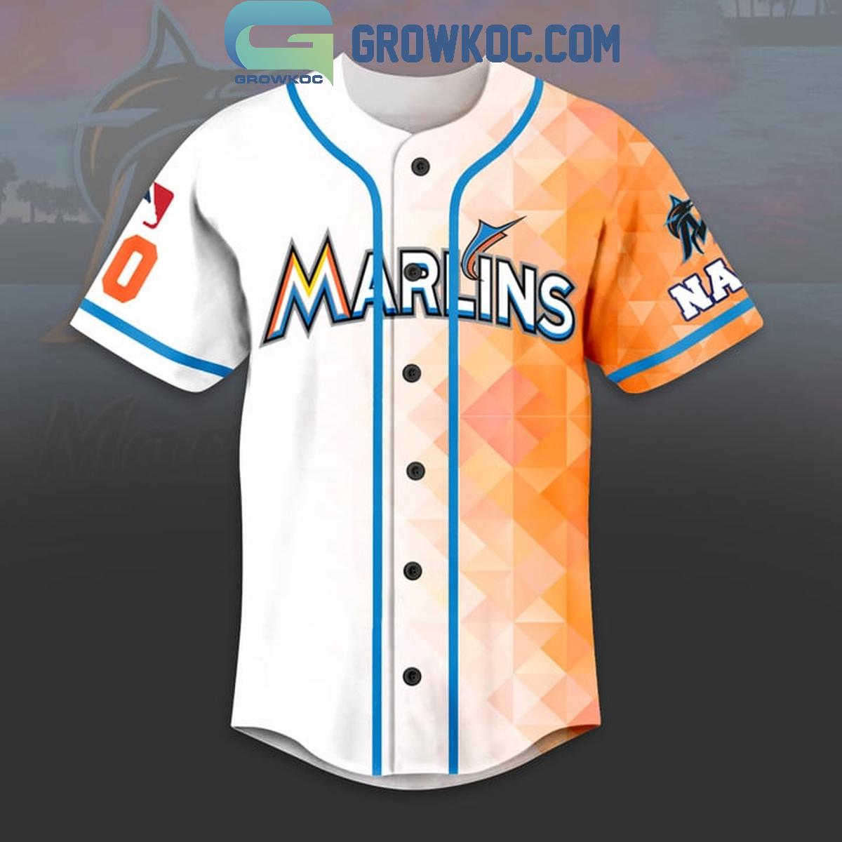 Miami Marlins Baseball Team Geometric Personalized Baseball Jersey