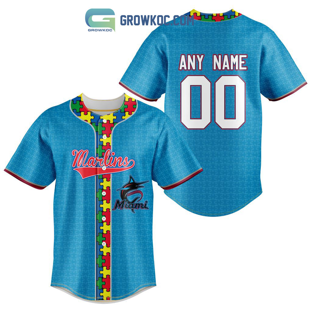 Miami Marlins MLB Fearless Against Autism Personalized Baseball Jersey