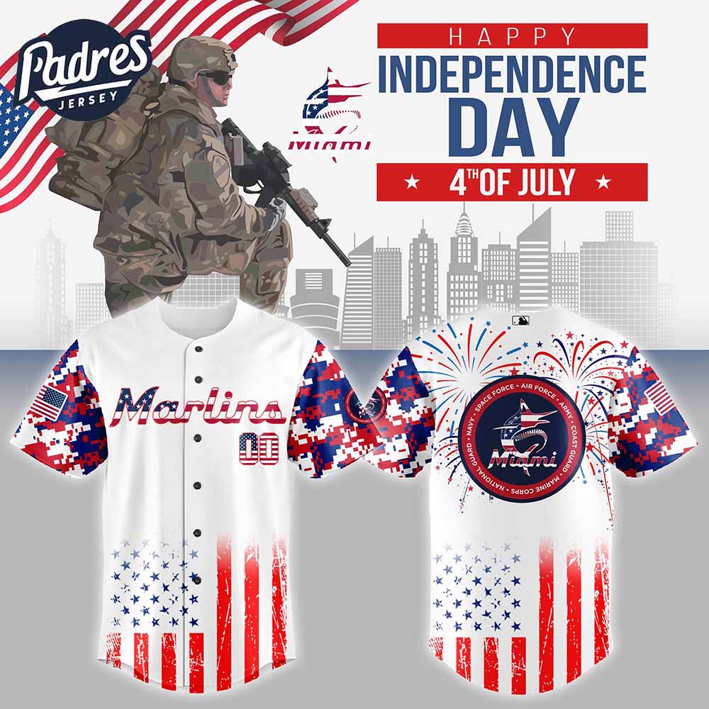 Miami Marlins MLB X The 4th Of July X Military Personalized Baseball Jersey - Padres Jersey Oasis: Elevate Your Baseball...