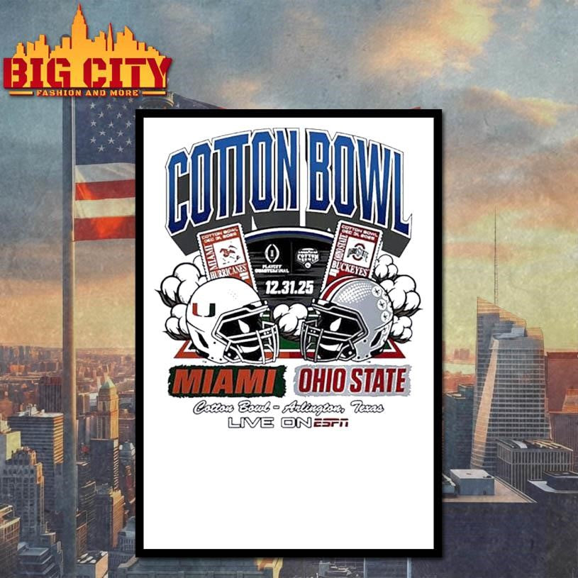 Miami vs Ohio State 2025 Cotton Bowl Matchup Helmet Shirt
