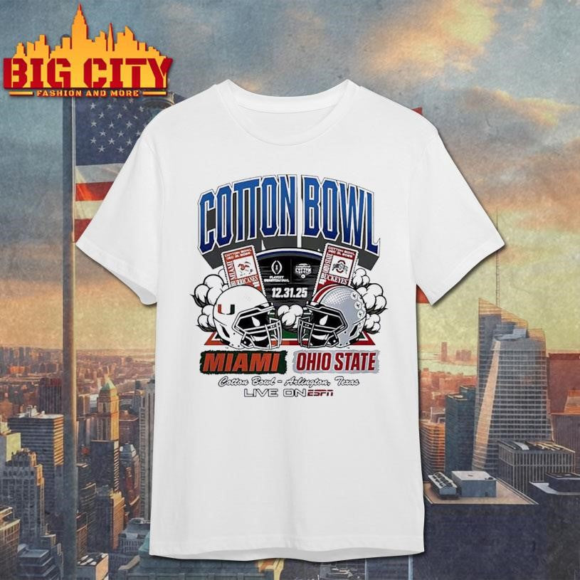 Miami vs Ohio State 2025 Cotton Bowl Matchup Helmet Shirt
