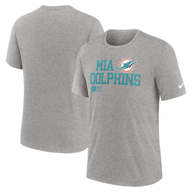 Miami Dolphins Grey Overlap Lockup Tri-Blend T-Shirt