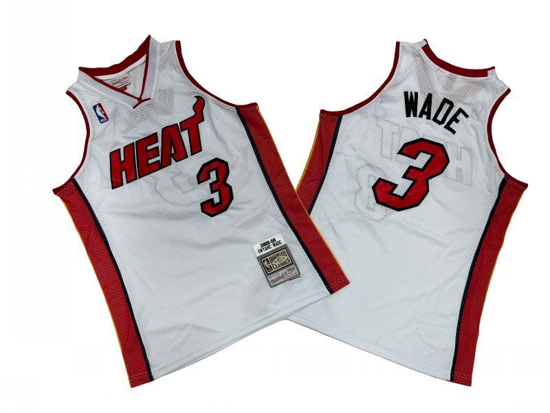Miami Heat #3 Dwyane Wade Heat 3 # White 05-06 Season Mitchell Retro Jersey --. Wade Style 2