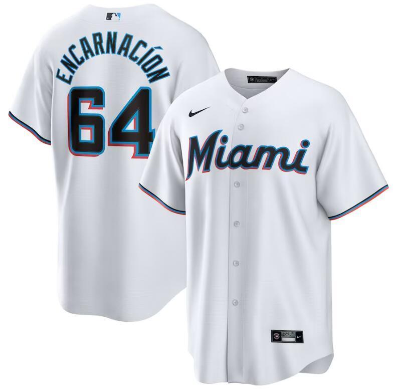 Miami Marlins #64 Jerar Encarnación Home Replica Player Jersey - White