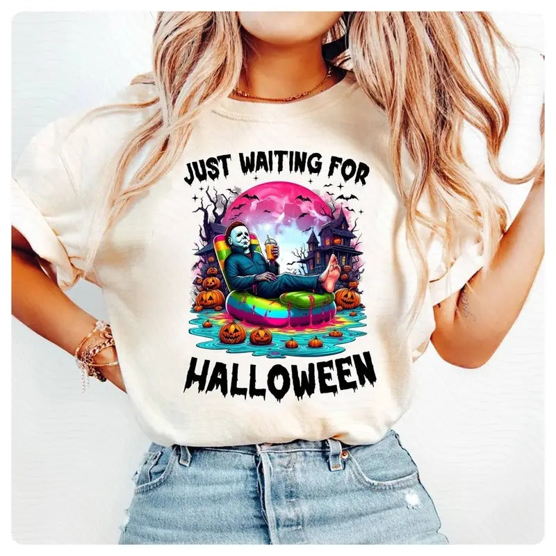 Michael Myers Just Waiting For Halloween Shirt Spooky Summer Halloween Shirt Funny Halloween Shirt Movie Shirt Hoodie,...