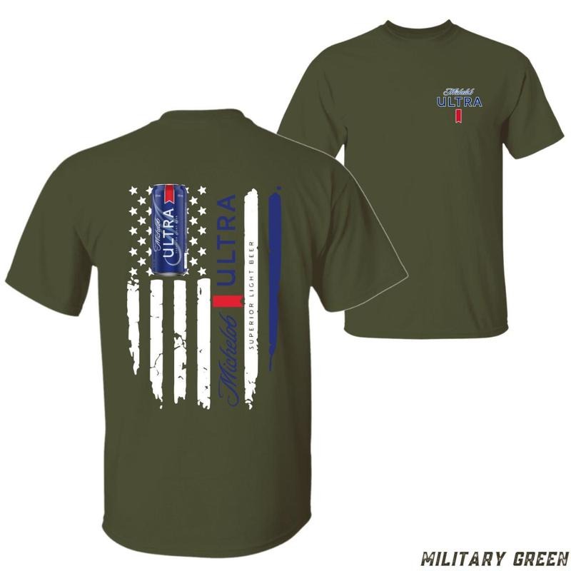 Michelob Ultra American Flag T-shirt - Bold Beer Can And Patriotic Graphic 100% Cotton Unisex Casual Tee Casual Sporty Style