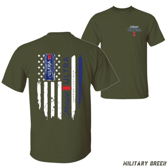 Michelob Ultra American Flag T-shirt - Bold Beer Can And Patriotic Graphic 100% Cotton Unisex Casual Tee Casual Sporty Style