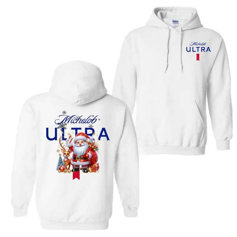 Michelob Ultra Santa Christmas 2 Sided Hoodie T-Shirt, Christmas 2024 Shirt, Unisex Shirt For Men And Women Sweatshirt