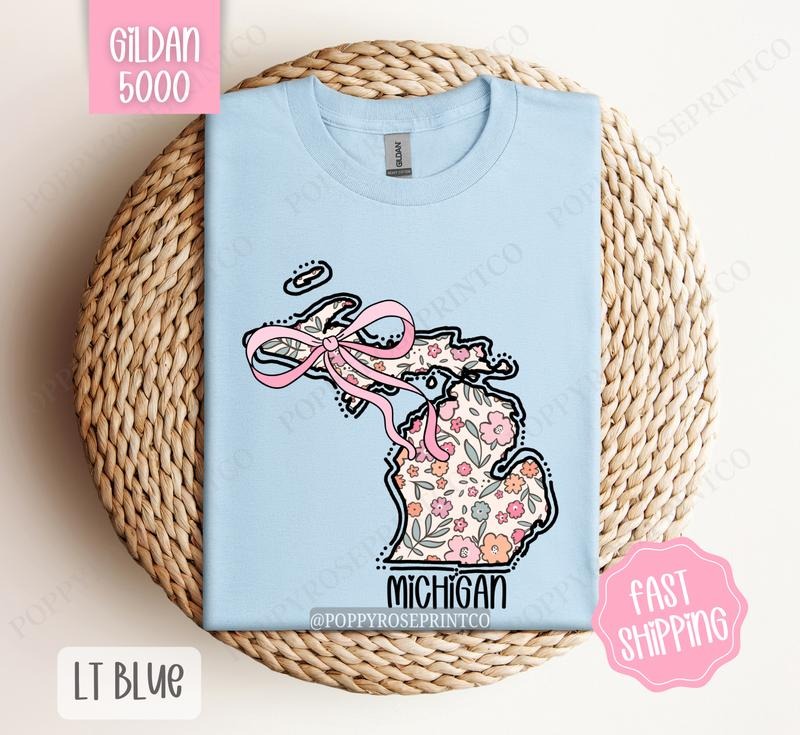 Michigan Gildan T-shirt, Cute Michigan State Shirt, Michigan Floral Bow Tee Hoodie, Sweatshirt | WearSparks.com
