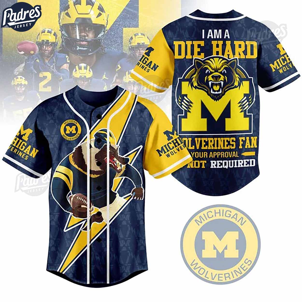 Michigan Wolverines I Am A Die Hard Wolverines Fan Baseball Jersey Style - Padres Jersey Oasis: Elevate Your... (Image 1)