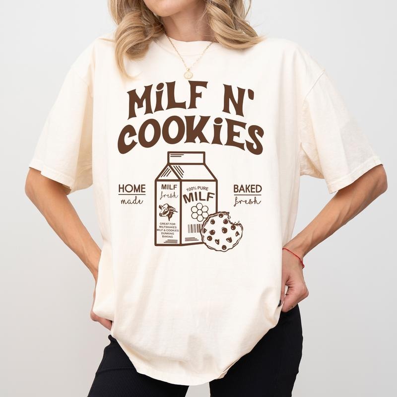 Milf N' Cookies Comfort Colors Shirt,  Funny Milk And Cookies Mama Clothing, Adult Humor T-shirt, Funny Mom Graphic Tee,...