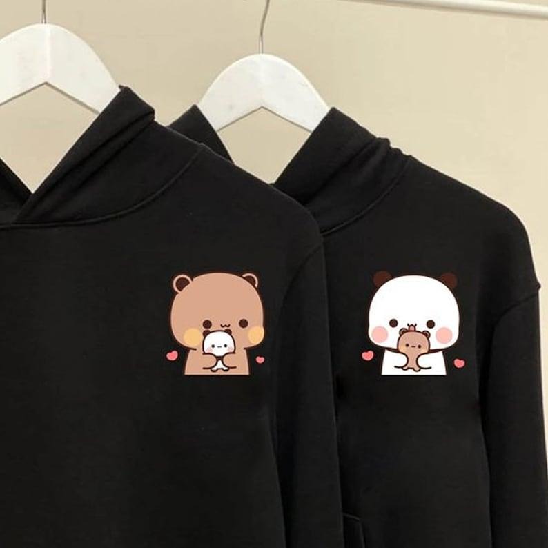 Milk and Mocha bears Couple Hoodie, Custom name Couple Hoodie  Anniversary  Couple Matching Clothes Hoodie and Sweater;...