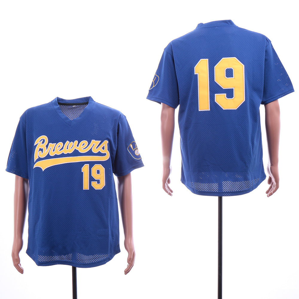Milwaukee Brewers #19 Robin Yount Brewers 19 Blue Pullover BP Edition Retro