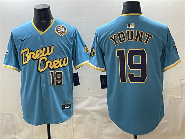 Milwaukee Brewers #19 Robin Yount Powder Blue City Connect With Home & Bob