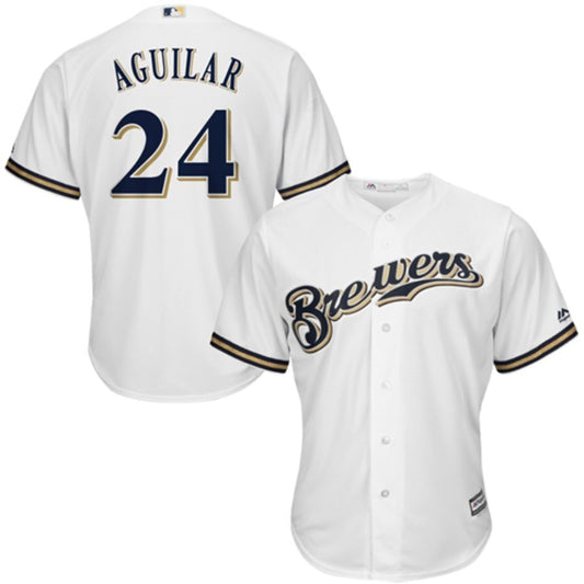 Milwaukee Brewers #24 Jesus Aguilar Majestic Home Official Cool Base Player Jersey - White