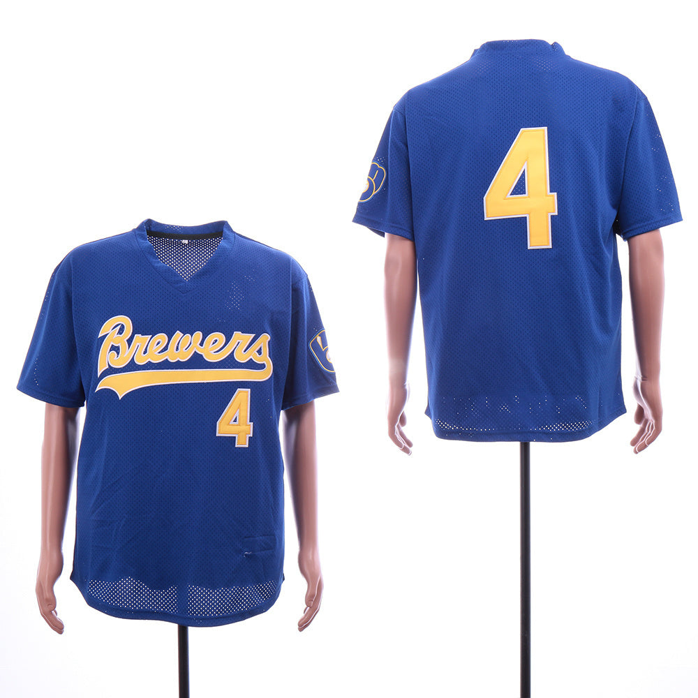 Milwaukee Brewers #4 Paul Molitor Brewers 4 Blue Pullover BP Edition Retro