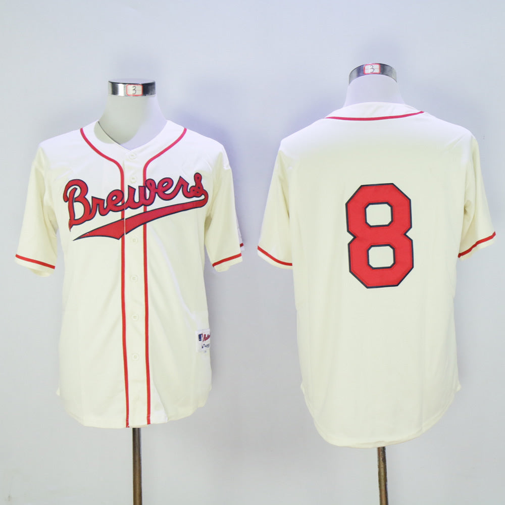 Milwaukee Brewers #8 Brewers 8 Off-White 1948 Retro