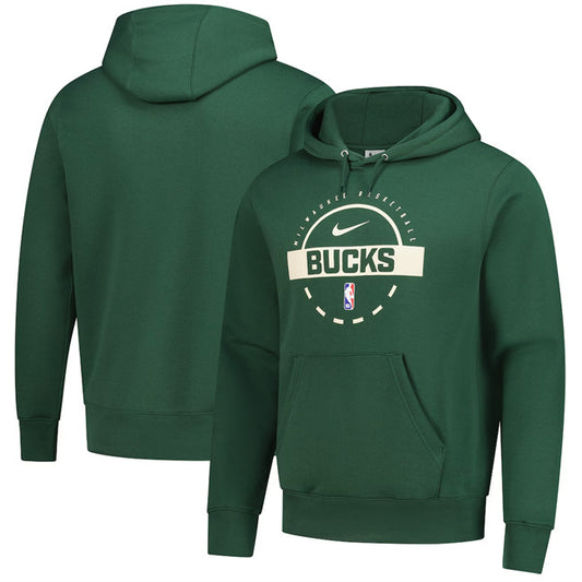 Milwaukee Bucks Hunter Green 2025 26 Practice Club Pullover Hoodie2