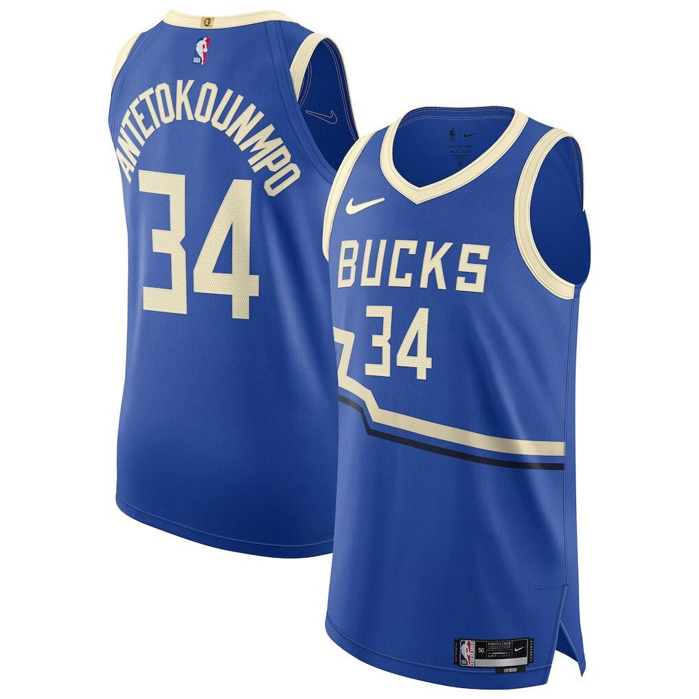 Milwaukee Bucks #34 Giannis Antetokounmpo 202425 Authentic Player Jersey - City Edition - Royal