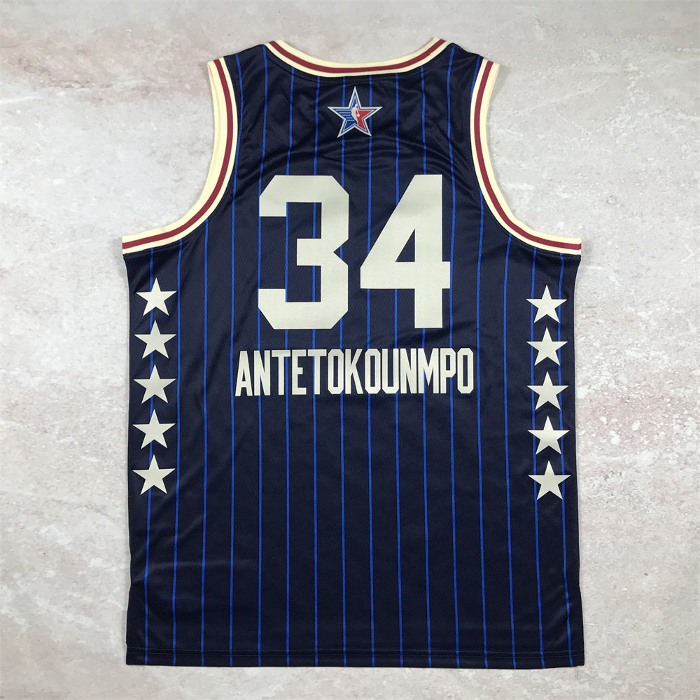 Milwaukee Bucks #34 Giannis Antetokounmpo 2024 NBA All-Star Swingman Jersey Hot Press 24 All-Star Blue Hot Press S-XXL