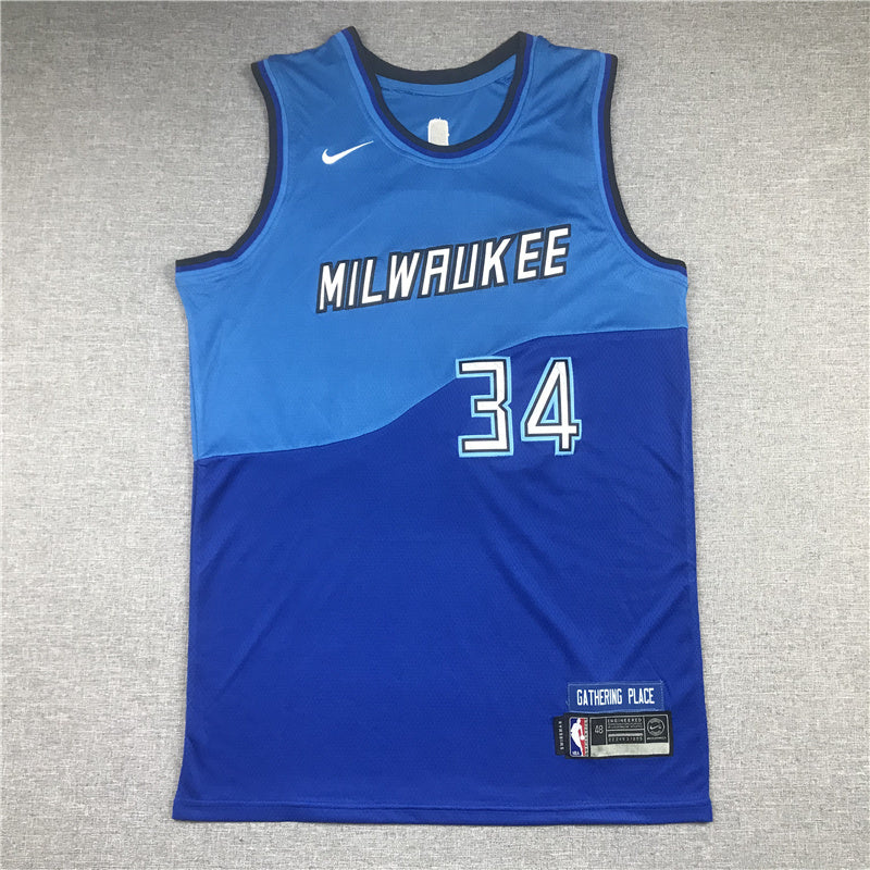 Milwaukee Bucks #34 Giannis Antetokounmpo 21 Bucks 34 New Blue City Edition Style 2