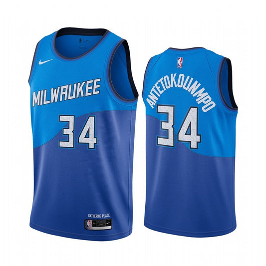 Milwaukee Bucks #34 Giannis Antetokounmpo 21 New Season New Bucks 34 # City Edition Blue Jersey