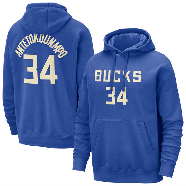 Milwaukee Bucks #34 Giannis Antetokounmpo Royal 2024 25 City Edition Pullover