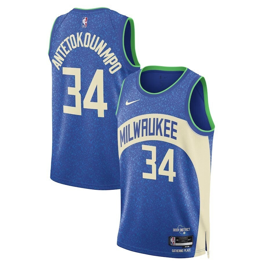 Milwaukee Bucks #34 Giannis Antetokounmpo Unisex 2023 24 Swingman Jersey - Blue - City Edition