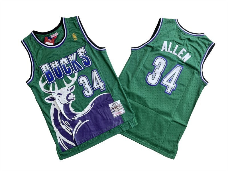 Milwaukee Bucks #34 Ray Allen Bucks 34 # Green 96-97 Season Mitchell Retro Jersey --. Allen
