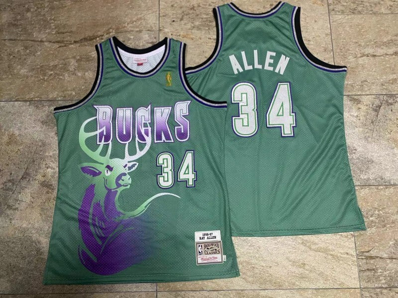 Milwaukee Bucks #34 Ray Allen mitchell&ness Bucks 34 # Allen au Embroidered Retro 96-97 Green Jersey Style 6