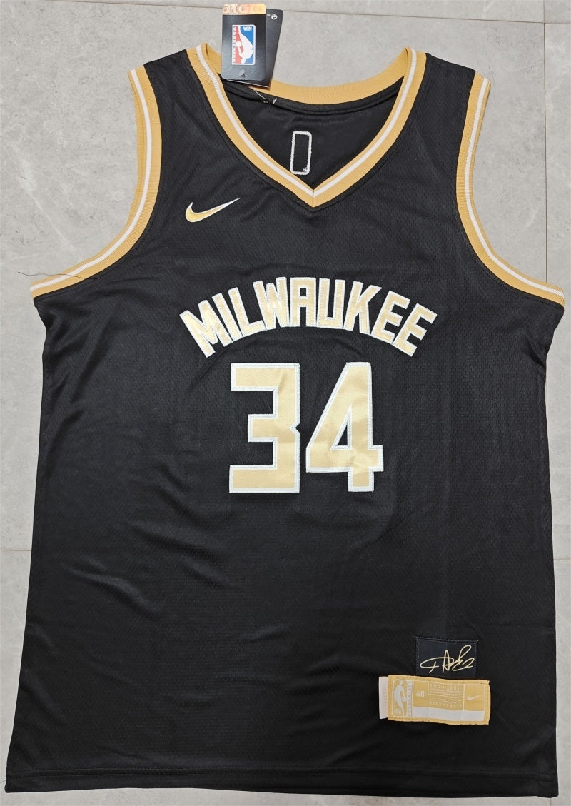 Milwaukee Bucks #34 antetokounmpo 2425 jersey blackgold Style 2