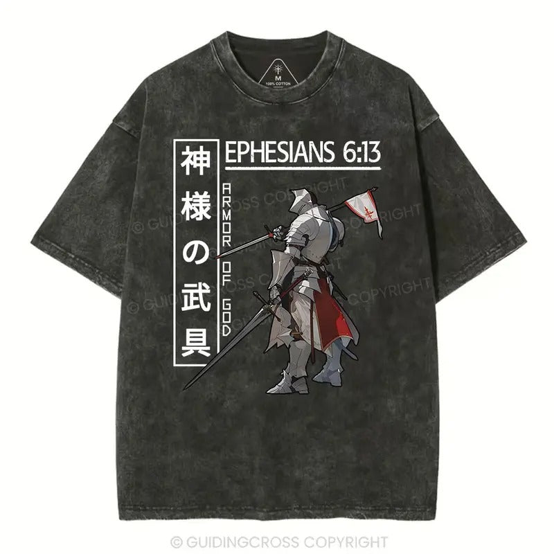 [ Mineral Wash ] Armor Of God Anime Christian Washed TShirt Ephesians 6:13 Jesus Graphic Washed Style Shirt Hoodie,...