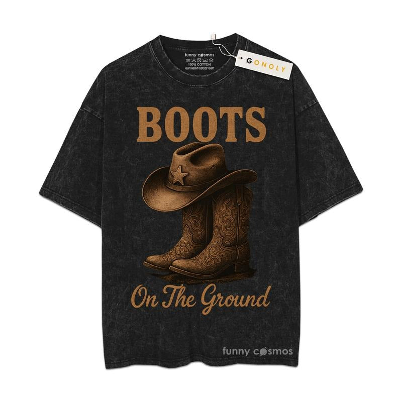 [ Mineral Wash ] Boots On The Ground Graphic Washed Style TShirt Hoodie, Sweatshirt | WearSparks.com