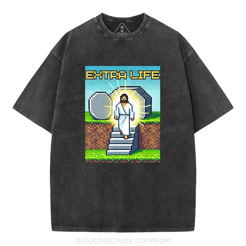 [ Mineral Wash ] Extra Life Christian Washed TShirt Jesus Graphic Washed Style Shirt Hoodie, Sweatshirt | WearSparks.com