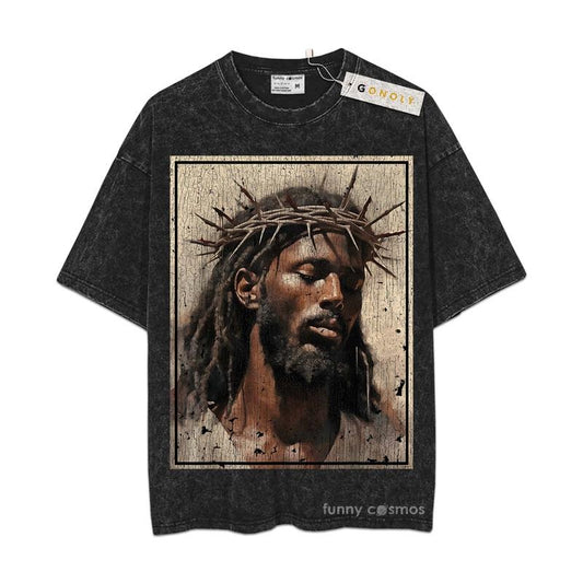 [ Mineral Wash ] Face Of Jesus Cross With Crown Of Thorns TShirt Faith, Religious, Christian Washed Oversized Shirt...