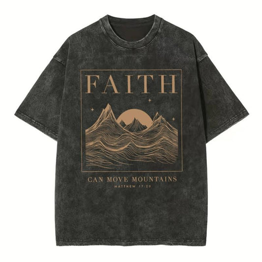 [ Mineral Wash ] Faith Can Move Mountain Christian Washed TShirt Jesus Graphic Washed Style Shirt Hoodie, Sweatshirt