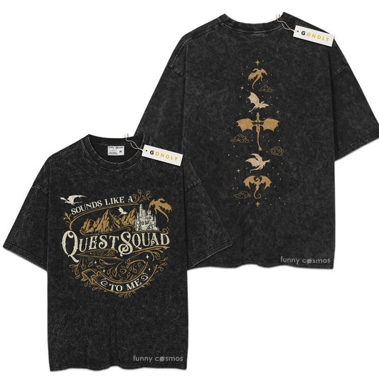 [ Mineral Wash ] Fourth Wing Quest Squad Book, Bookish Graphic Washed Style Shirt Hoodie, Sweatshirt | WearSparks.com