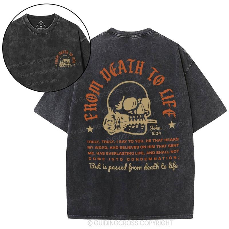 [ Mineral Wash ] From Death To Life Christian Washed Shirt Jesus Graphic Washed Style Shirt Hoodie, Sweatshirt