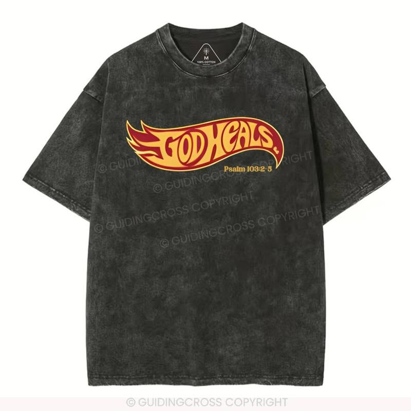 [ Mineral Wash ] God Heals Christian Washed TShirt Jesus Graphic Washed Style Shirt Hoodie, Sweatshirt | WearSparks.com