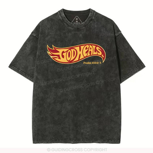 [ Mineral Wash ] God Heals Christian Washed TShirt Jesus Graphic Washed Style Shirt Hoodie, Sweatshirt | WearSparks.com