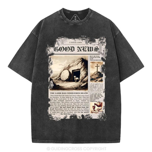 [ Mineral Wash ] Good News Christian Washed Shirt Jesus Graphic Washed Style Shirt Hoodie, Sweatshirt | WearSparks.com