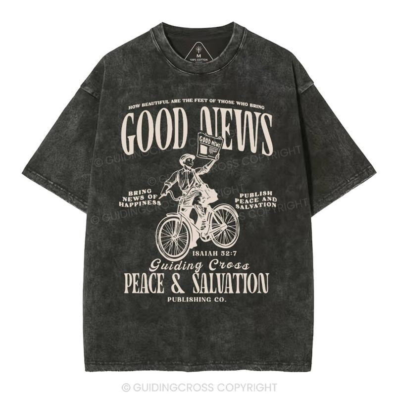[ Mineral Wash ] Good News Christian Washed TShirt Jesus Graphic Washed Style Shirt Hoodie, Sweatshirt | WearSparks.com