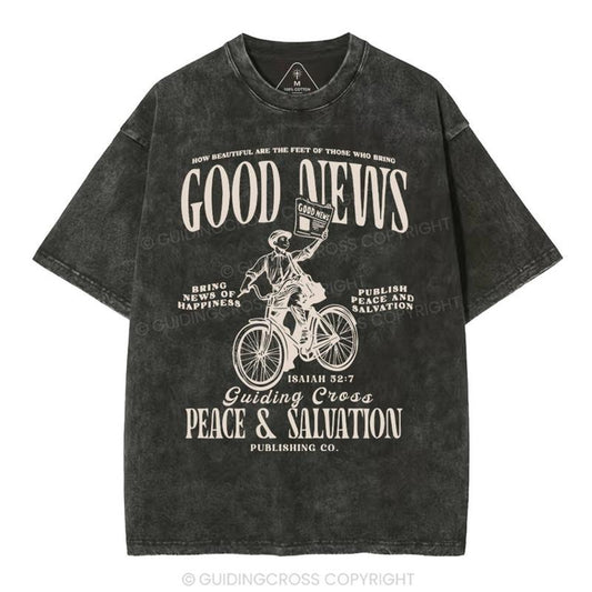 [ Mineral Wash ] Good News Christian Washed TShirt Jesus Graphic Washed Style Shirt Hoodie, Sweatshirt | WearSparks.com