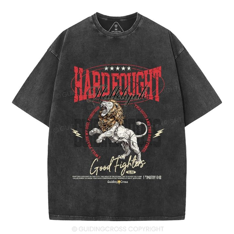 [ Mineral Wash ] Hard Fought Hallelujah Lion Christian Washed Shirt Jesus Graphic Washed Style Shirt Hoodie, Sweatshirt