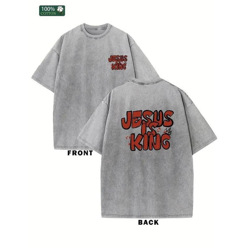 [ Mineral Wash ] Jesus Is King Mens Washed Cotton TShirt, All Cotton, Casual Sports Style Top TShirt, Trendy And...