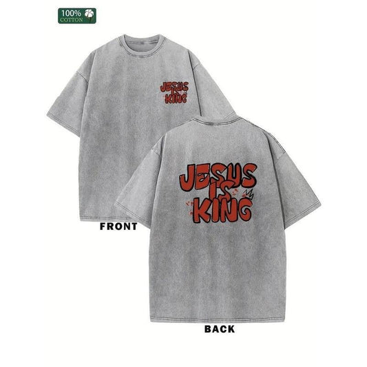 [ Mineral Wash ] Jesus Is King Mens Washed Cotton TShirt, All Cotton, Casual Sports Style Top TShirt, Trendy And...