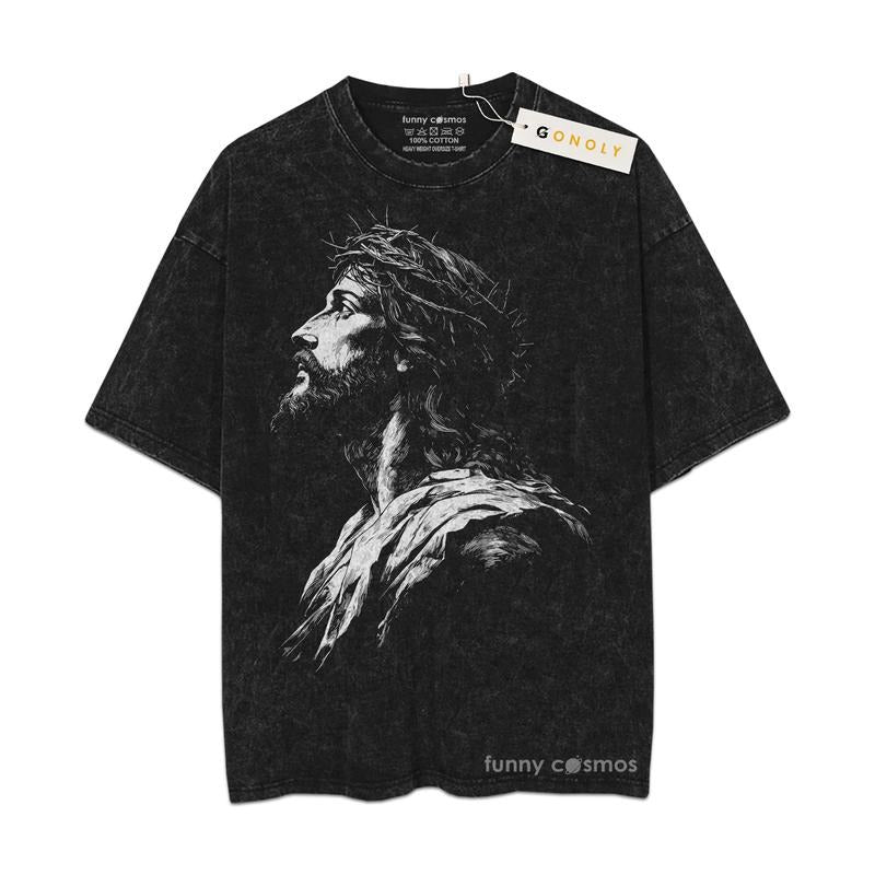 [ Mineral Wash ] Jesus Shirt Christian Graphic Tee Religious Washed Gift For Him Or Her Crewneck Catholic Streetwear...
