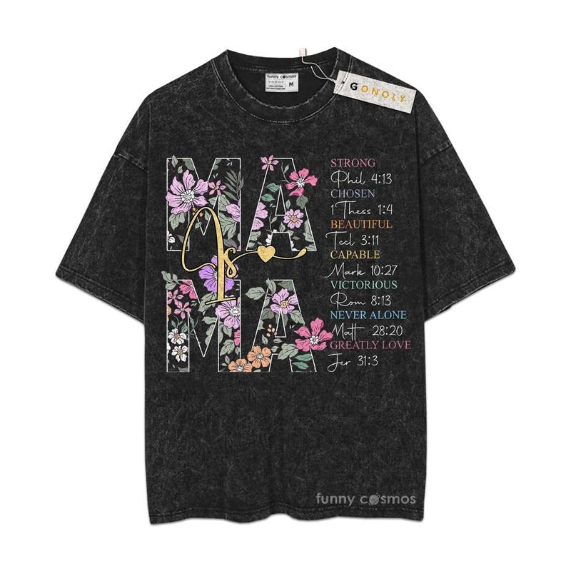 [ Mineral Wash ] Mothers Day Floral Mama Is Christian Bible Shirt Bible Quote, Faith, Religious, Christian Washed...